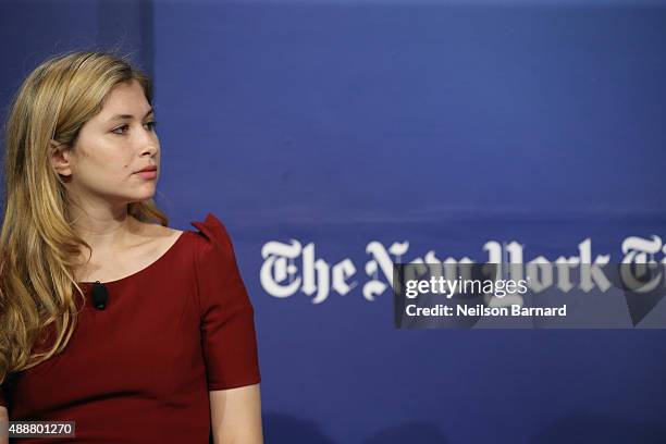 Editor at Feministing.com and founding co-director of Know Your IX, Alexandra Brodsky speaks onstage during the New York Times Schools for Tomorrow...