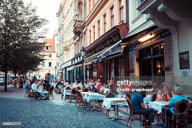 cafes in stare mesto neighborhood of prague, czech republic - prague cafe stock pictures, royalty-free photos & images