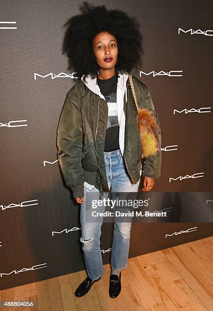 Julia Sarr Jamois attends an exclusive party hosted by MAC Cosmetics in celebration of London Fashion Week featuring a special live performance by...