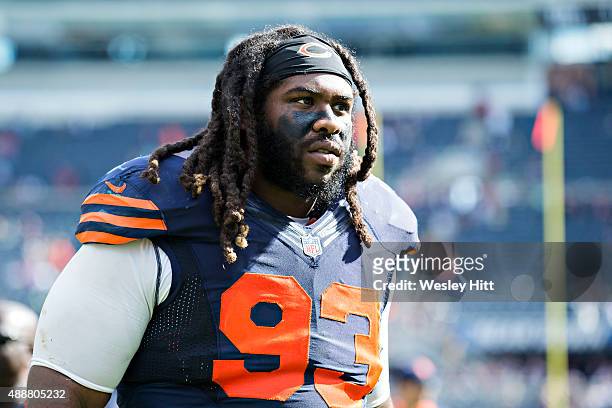 Will Sutton of the Chicago Bears walks off the field after a game against the Green Bay Packers at Soldier Field on September 13, 2015 in Chicago,...