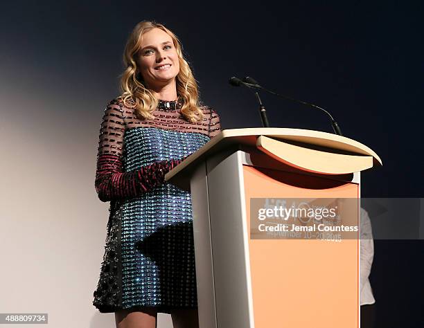 Actress Diane Kruger speaks onstage at the "Disorder" premiere during the 2015 Toronto International Film Festival at Roy Thomson Hall on September...