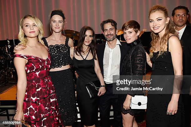 Dianna Agron, Mackenzie Davis, Winona Ryder, Marc Jacobs, Kate Mara and Imogen Poots attend the Marc Jacobs Spring 2016 fashion show during New York...