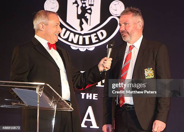 Brian McClair of Manchester United is interviewed by host Jim Rosenthal at the Manchester United Player of the Year awards at Old Trafford on May 8,...