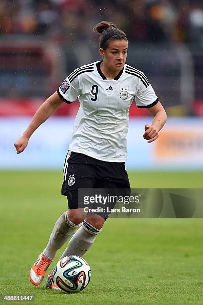 Lena Lotzen of Germany runs with the ball during the FIFA Women's World Cup 2015 Qualifier between Germany and Slovakia at Osnatel Arena on May 8,...