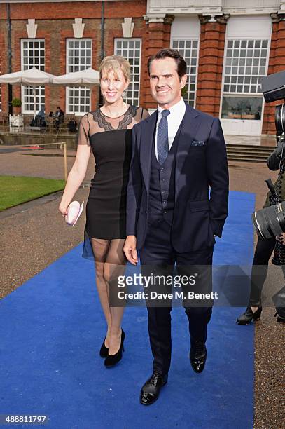 Karoline Copping and Jimmy Carr arrive at a private reception as costumes and props from Disney's "Maleficent" are exhibited in support of Great...