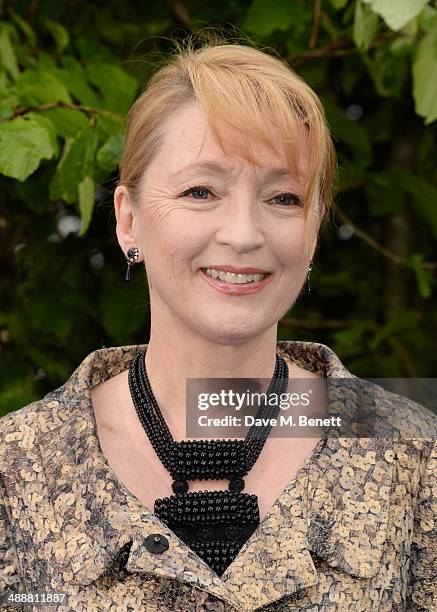 Lesley Manville arrives at a private reception as costumes and props from Disney's "Maleficent" are exhibited in support of Great Ormond Street...