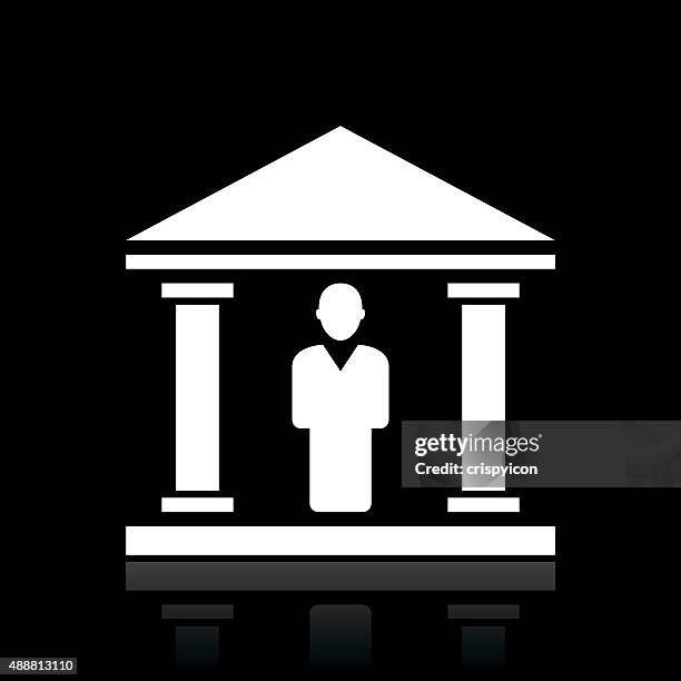 bank icon on a black background. - teller icon stock illustrations