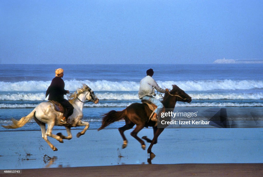 Racing horses on the beach at Agadir