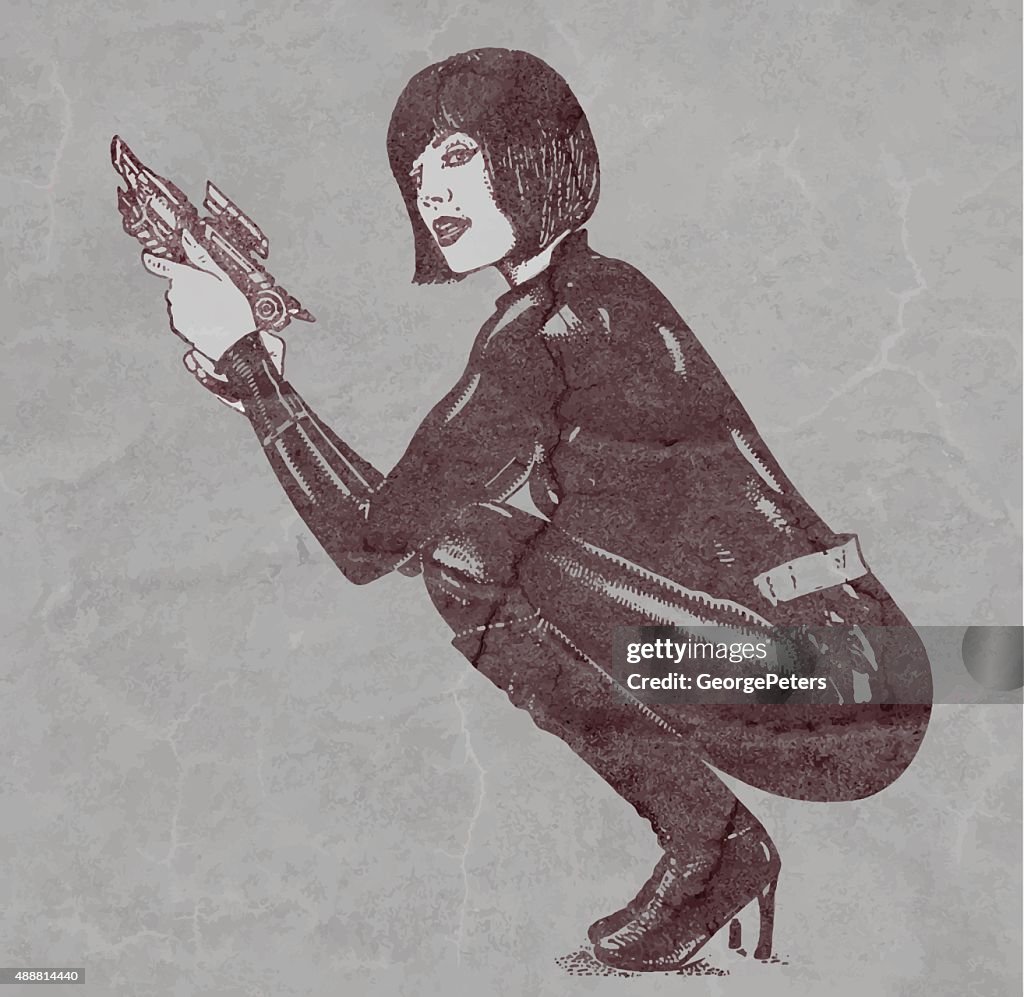 Sensuous Super Hero Woman With Laser Gun