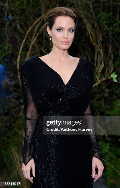 Angelina Jolie attends a private reception as costumes and props from Disney's "Maleficent" are exhibited in support of Great Ormond Street Hospital...