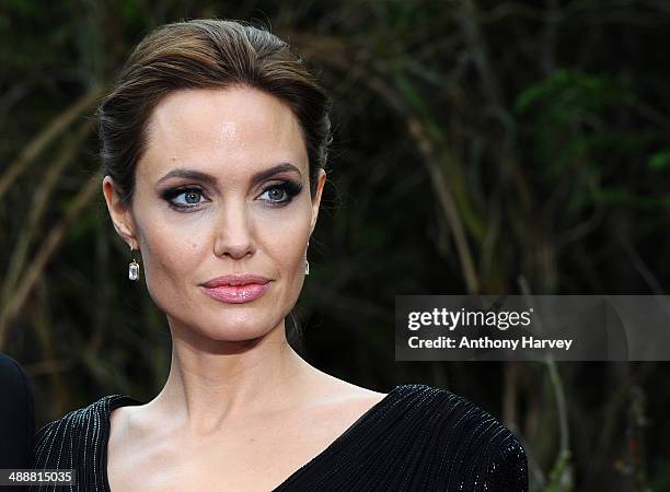 Angelina Jolie attends a private reception as costumes and props from Disney's "Maleficent" are exhibited in support of Great Ormond Street Hospital...