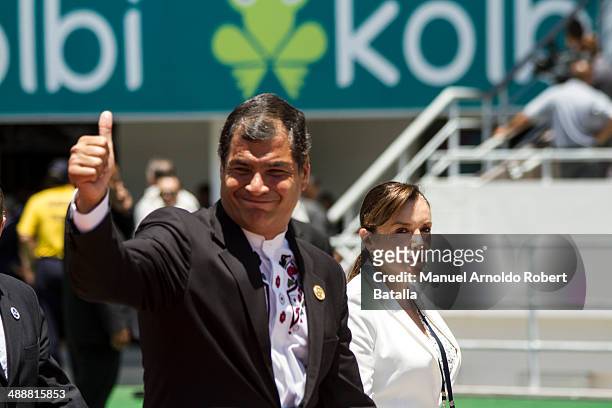 President of Ecuador Rafael Correa attends the Inauguration Day of Costa Ricas elected President Luis Guillermo Solis at National Stadium on May 08,...