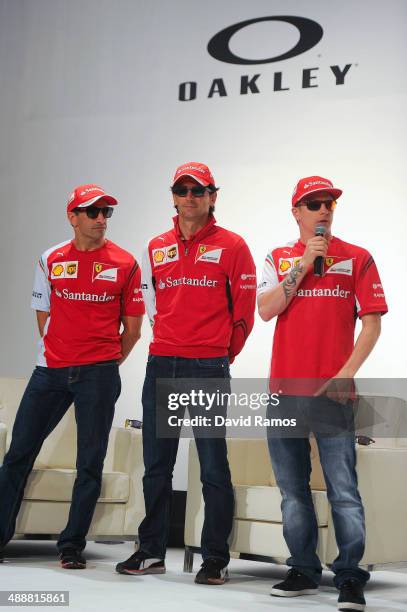 Scuderia Ferrari drivers Marc Gene of Spain, Pedro de la Rosa of Spain and Kimi Raikonnen of Finland attend The Official Oakley X Scuderia Ferrari...