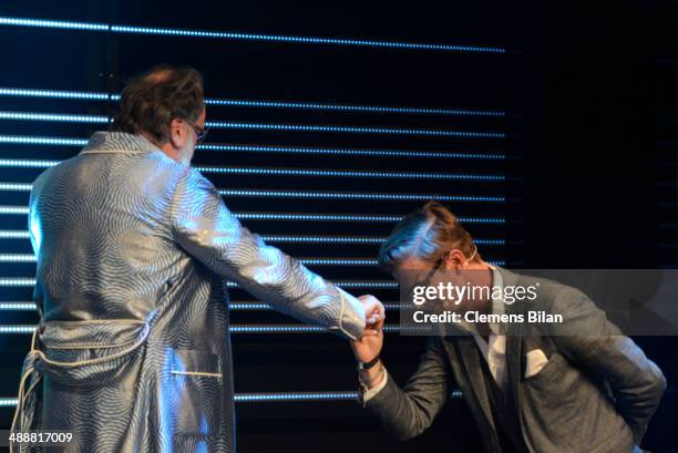 Friedrich Liechtenstein and Joko Winterscheidt attend Leonardo at the New Faces Award Film 2014 at e-Werk on May 8, 2014 in Berlin, Germany.