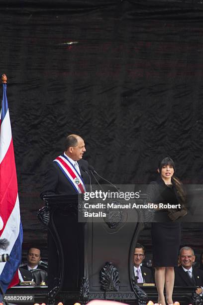 Luis Guillermo Solis gives a speech after being oath as President of Costa Rica at National Stadium on May 08, 2014 in San Jose, Costa Rica. Luis...