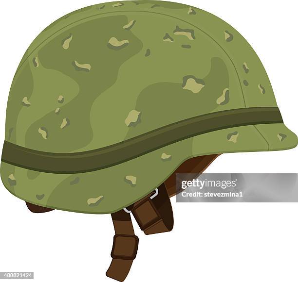 stockillustraties, clipart, cartoons en iconen met green camouflage military helmet - army helmet