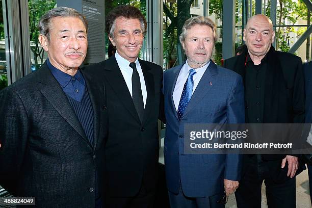 Contemporary artists Issey Miyake, Jack Lang, founder of 'Fondation Cartier' Alain Dominique Perrin and architect Jean Nouvel attend the 'Fondation...