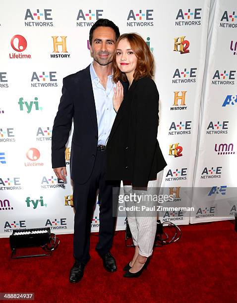 Actrors Nestor Carbonell and Olivia Cooke attend the 2014 A+E Networks Upfront at Park Avenue Armory on May 8, 2014 in New York City.