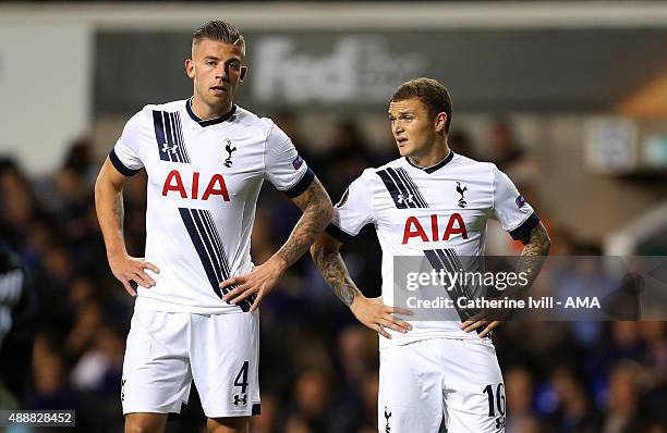 Toby Alderweireld and Kieran Trippier of Tottenham Hotspur during the UEFA Europa League match between Tottenham Hotspur and Qarabag at White Hart...