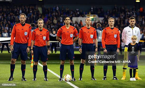 Referee Adrien Jaccottet of Switzerland with assistants Raffael Zeder, Vital Jobin, Alain Bieri and Nikolaj Hanni before the UEFA Europa League match...