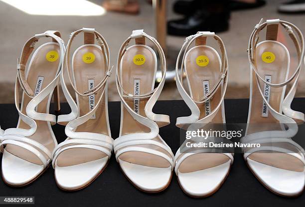 Shoe detail backstage during J. Mendel Spring 2016 New York Fashion Week at 330 Hudson St on September 17, 2015 in New York City.