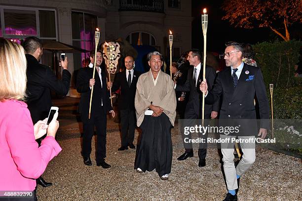 Fashion designer Kenzo Takada attends his 50 Years of Life in Paris Celebration at Restaurant Le Pre Catelan on September 17, 2015 in Paris, France.