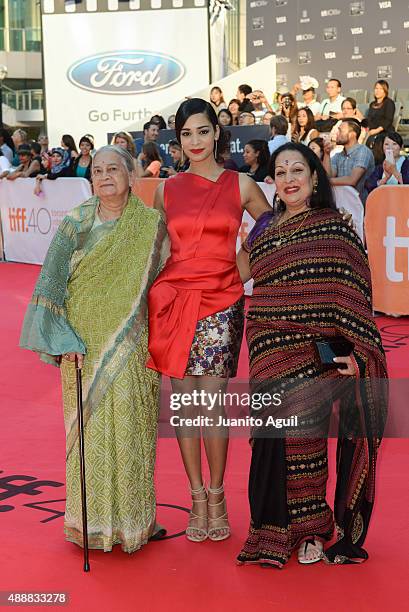 Guest, actresses Devika Bhise and Swati Bhise attend the premiere of 'The Man Who Knew Infinity' at Roy Thomson Hall on September 17, 2015 in...