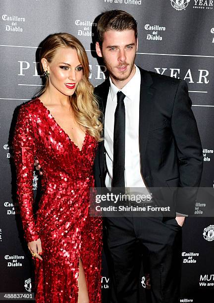 David De Gea and Edurne Garcia attend the Manchester United Player of the Year awards at Old Trafford on May 8, 2014 in Manchester, England.