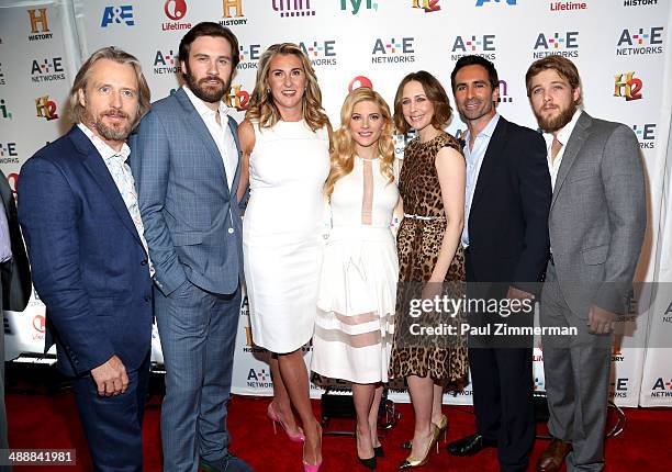 Linus Roache, Clive Standen, Nancy Dubuc, Katheryn Winnick, Vera Farmiga, Nestor Carbonell, and Max Thieriot attend the 2014 A+E Networks Upfront on...