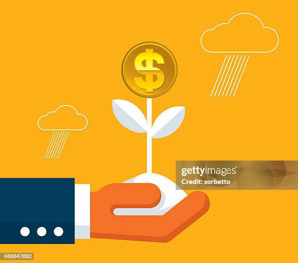 businessman holding seedling - hanging on tree stock illustrations