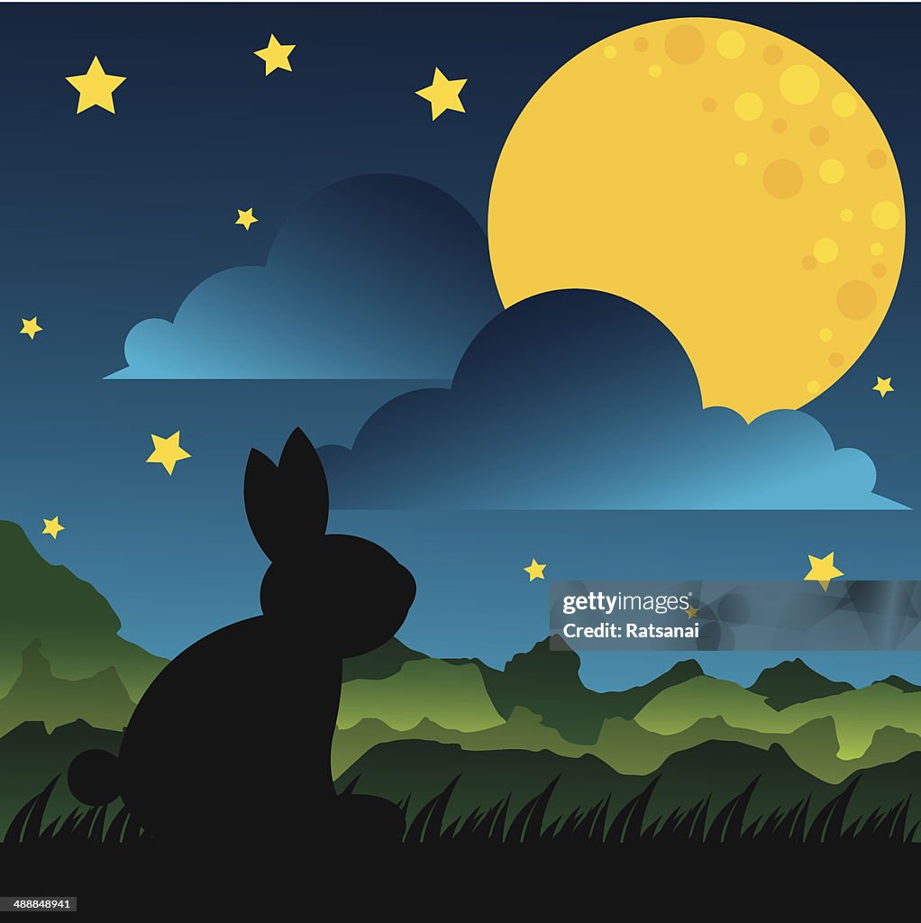 Rabbit And Moon Illustration High-Res Vector Graphic - Getty Images