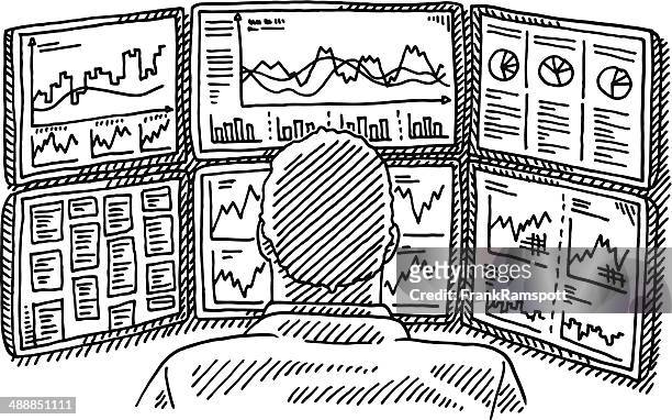 broker work place displays charts drawing - collection stock illustrations