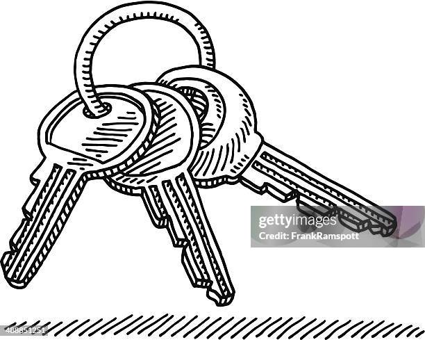 ilustraciones, imágenes clip art, dibujos animados e iconos de stock de llave de anillo de dibujo - car key