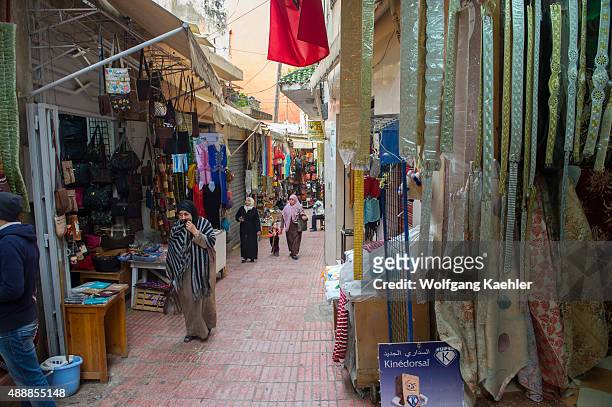 Street scene in the souk in the old part of the Moroccan city of Tangier.