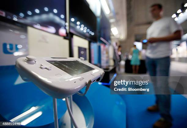 Nintendo Co.'s Wii U game console sits on display at the Tokyo Game Show 2015 at Makuhari Messe in Chiba, Japan, on Friday, Sept. 18, 2015. There...