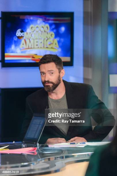 Actor Hugh Jackman tapes an interview at "Good Morning America" at the ABC Times Square Studios on May 8, 2014 in New York City.