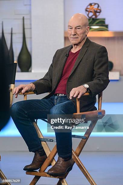 Actor Patrick Stewart tapes an interview at "Good Morning America" at the ABC Times Square Studios on May 8, 2014 in New York City.