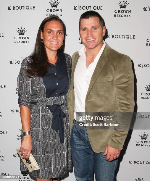 Shane Crawford and Olivia Anderson arrive at Crown's Celebrity Mother's Day Luncheon at Crown on May 9, 2014 in Melbourne, Australia.