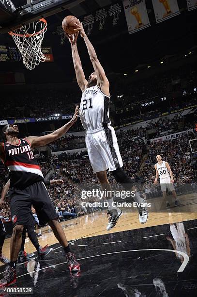 May 8: Tim Duncan of the San Antonio Spurs goes up for the dunk against the Portland Trail Blazers during Game Two of the Western Conference...