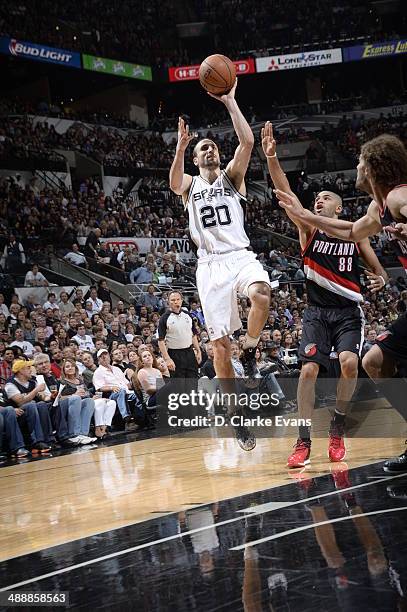 May 8: Manu Ginobili of the San Antonio Spurs shoots the ball against the Portland Trail Blazers during Game Two of the Western Conference Semifinals...