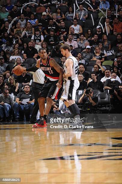 May 8: LaMarcus Aldridge of the Portland Trail Blazers backs up to the basket against the San Antonio Spurs during Game Two of the Western Conference...