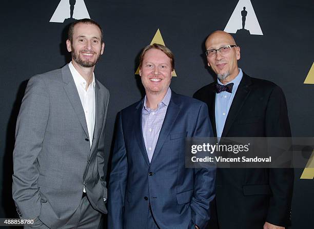 Chris Williams, Don Hall and Roy Conli attend The Academy of Motion Picture Arts and Sciences 42nd Student Academy Awards at AMPAS Samuel Goldwyn...