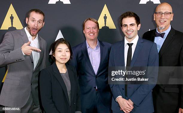 Chris Williams, ChiHyun Lee, Don Hall, Daniel Drummond, and Roy Conli attend the Academy of Motion Picture Arts and Sciences' 42nd Student Academy...