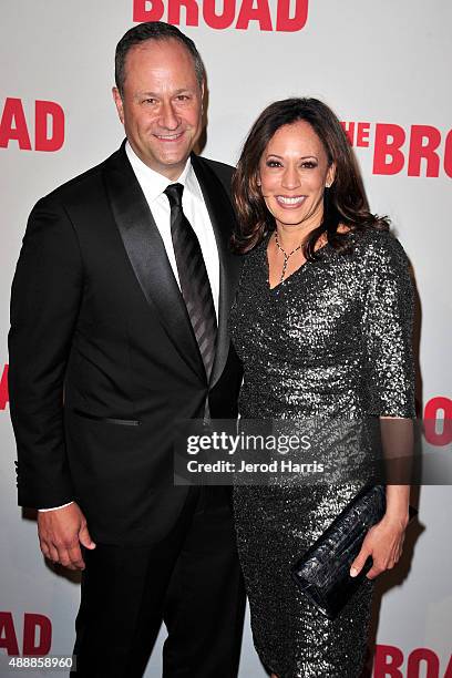 Douglas Emhoff and Kamala Harris attends The Broad Museum Black Tie Inaugural Dinner at The Broad on September 17, 2015 in Los Angeles, California.