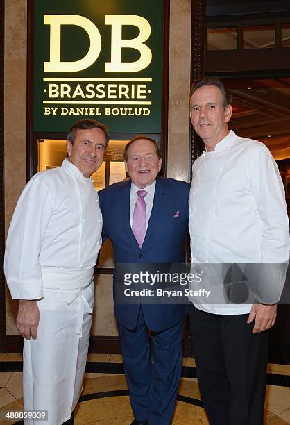 Chef Daniel Boulud Las Vegas Sands Corp. Chairman and CEO Sheldon Adelson and chef Thomas Keller attend the celebration of the opening of db...