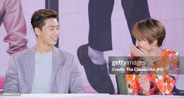 Park Seo-Jun and Koh Joon-Hee attends the MBC drama 'She Was Pretty' press conference at MBC on September 14, 2015 in Seoul, South Korea.