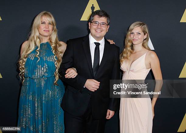 Meg Smaker, Alexandre Peralta, and Emily Kassie attend The Academy of Motion Picture Arts and Sciences 42nd Student Academy Awards at AMPAS Samuel...