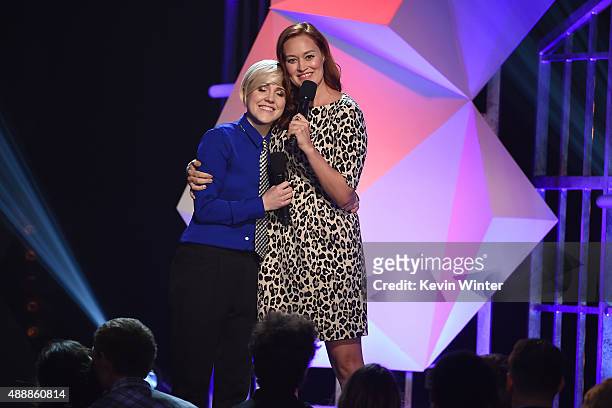 Hannah Hart and Mamrie Hart speak onstage at VH1's 5th Annual Streamy Awards at the Hollywood Palladium on Thursday, September 17, 2015 in Los...