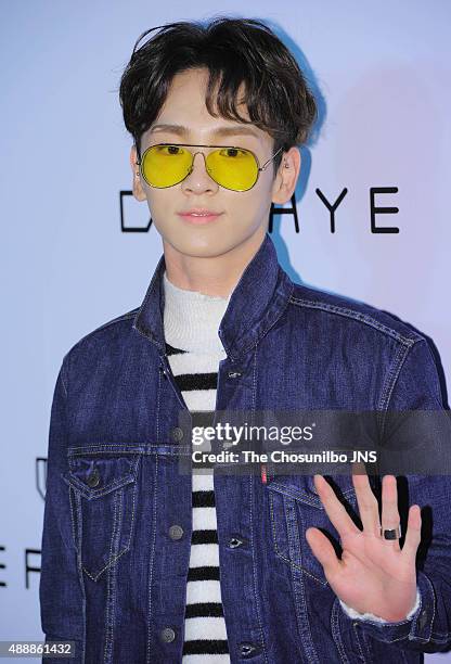 Key of SHINee poses for photographs during the 21DEFAYE flagship store opening event at Sinsa-dong on September 15, 2015 in Seoul, South Korea.