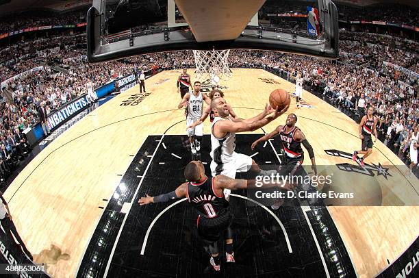 May 8: Tony Parker of the San Antonio Spurs goes up for the layup against the Portland Trail Blazers during Game Two of the Western Conference...